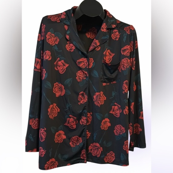 La Vien Rose Floral long sleeve pyjama top Sz L - Picture 12 of 12